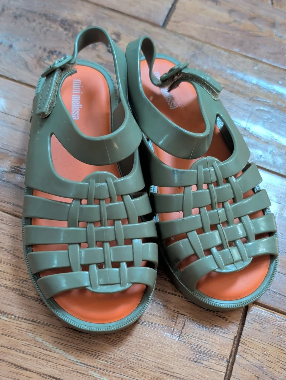 Mini Melissa Olive Green Jelly Fisherman Sandals with Orange Insole
